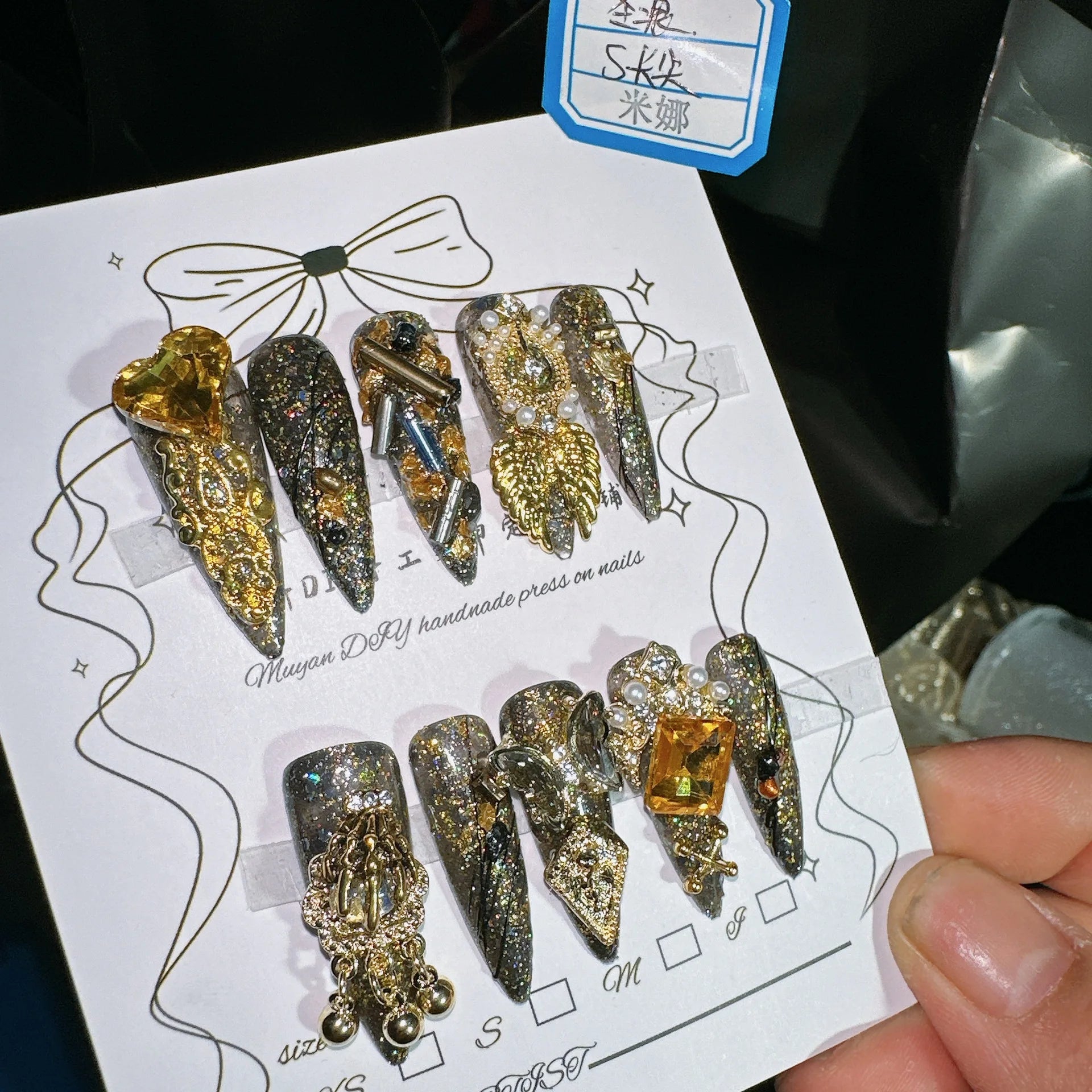 Qfdian 10Pcs High Quality Handmade Press on Nails Earth Demon Spider Dark Super Flash Exaggerated Spider Spicy Girl Personality Gothic