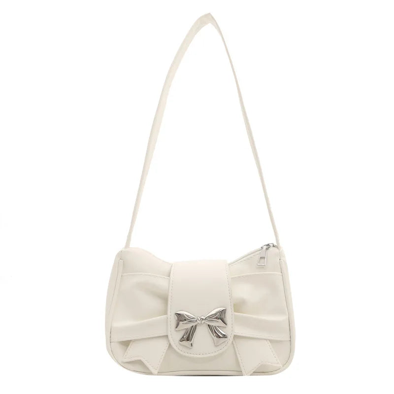 Qfdian Underarm Small Square Bag Butterfly Knot PU Single Shoulder Handbag Women's Crossbody Tote