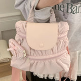 Qfdian Women Trendy All Match Pleated Backpack Korean Casual Preppy Schoolbags Trendy Y2k Aesthetic Nylon Zipper Backpacks for Students