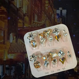 Qfdian 10Pcs High Quality Handmade Press on Nails Colorful Angel Heavy Industry Purple Sparkling Alien Diamond Nail Art Shows White