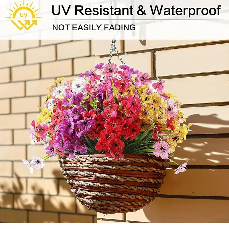 Qfdian 60 Bundles Artificial Flowers for Outdoor No Fade Fake Plastic Outside Flowers Faux Plants for Decoration Hanging Planters