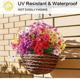 Qfdian 60 Bundles Artificial Flowers for Outdoor No Fade Fake Plastic Outside Flowers Faux Plants for Decoration Hanging Planters