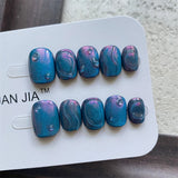 Qfdian Short Handmade Press on Nails Design Cat Eye Glitter False Nail Reusable Wearable Manicure Art Round Head Finger Tips Fake Nails