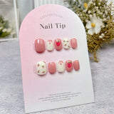Qfdian 10pcs Handmade Press on Nails Round Head Fake Nails Cute Strawberry False Nails Kawaii Short Full Cover Finger Tips Manicure Art