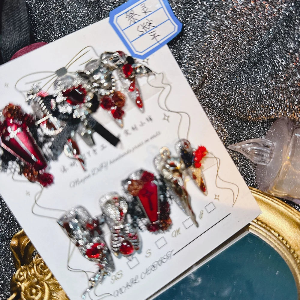 Qfdian 10Pcs High Quality Handmade Press on Nail Real Time Shooting of Sacrificial Spirit Heavy Industry Gothic Dark Bloody Personality