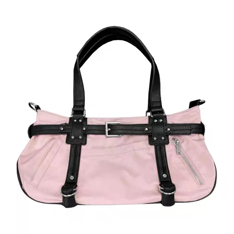 Qfdian Luxury Design Women Patchwork Underarm Bag Korean New Office Lady Fashion Chic Shoulder Handbags Y2k Ins Casual Travel Tote Bags
