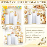 Qfdian White Cylinder Pedestal Stand Covers Set of 3 Round Elastic Cloth Pillar Plinth Cover for Birthday Wedding Party Baby Decoration