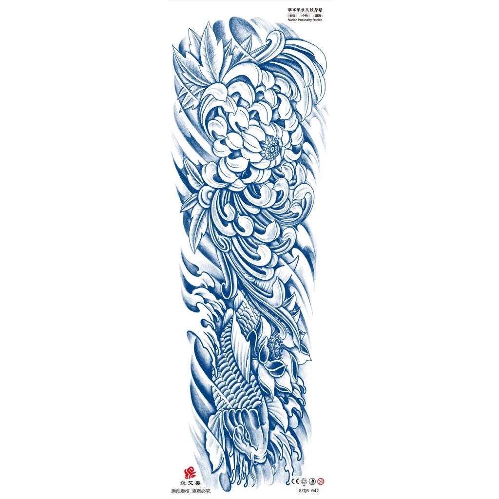 Qfdian Full Leg Arm Temporary Herbal Juice Ink Tattoo Stickers Lasting  15 Days Waterproof Tattoo  Animal  Tattoo Stickers for Men Boys