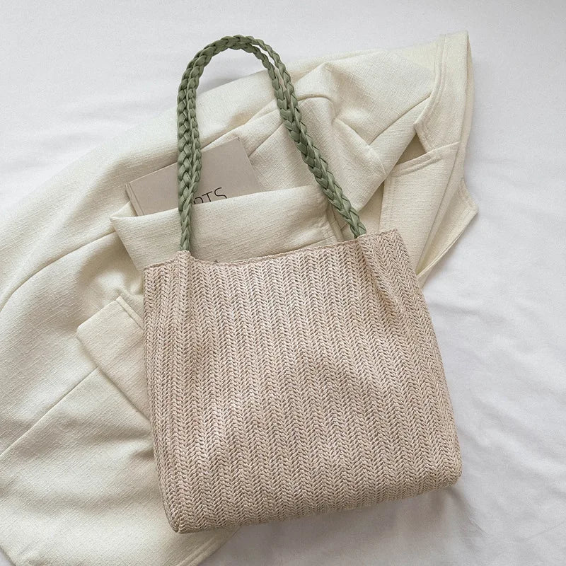 Qfdian Woven grass woven bag for women, large capacity fashionable new flower shoulder bag, casual shoulder bag, summer tote bag