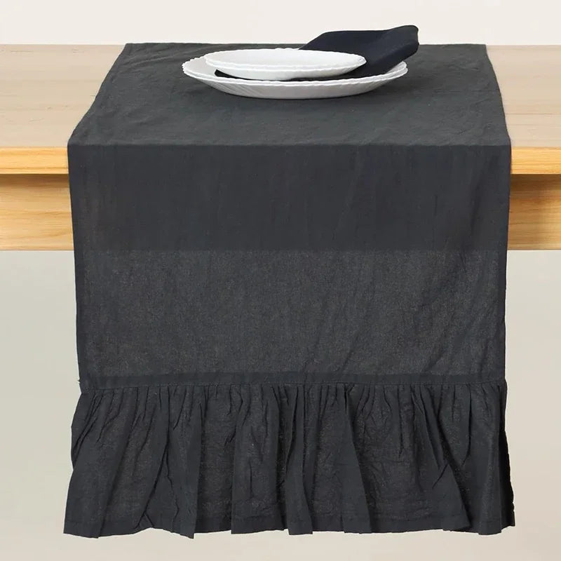 Qfdian 100% Cotton Ruffle White Table Runners for Rustic Wedding Decoration Baby Shower Birthday Party Living Room Kitchen Dinner Decor