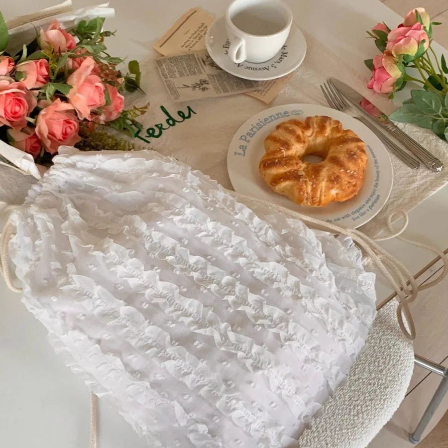 Qfdian Women Lovely Drawstring Backpack Pleated Cloud Shoulder Bag Casual Crossbody Bag