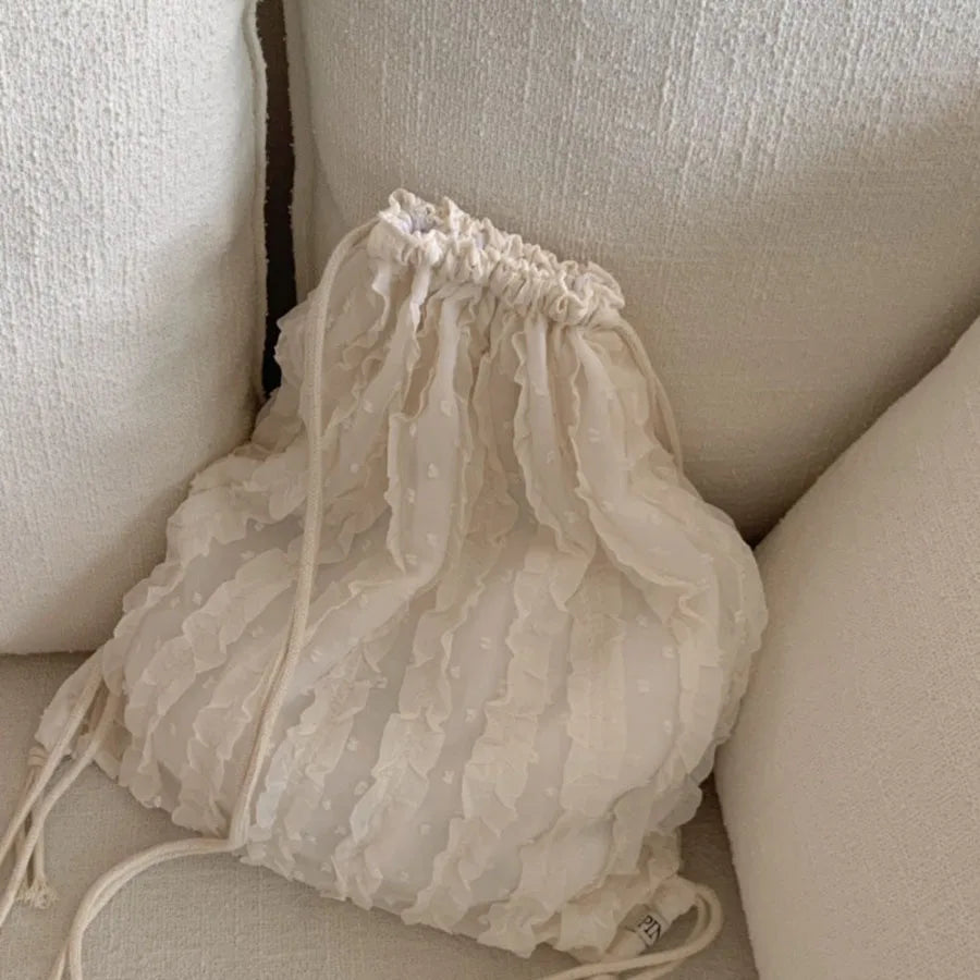 Qfdian Women Lovely Drawstring Backpack Pleated Cloud Shoulder Bag Casual Crossbody Bag