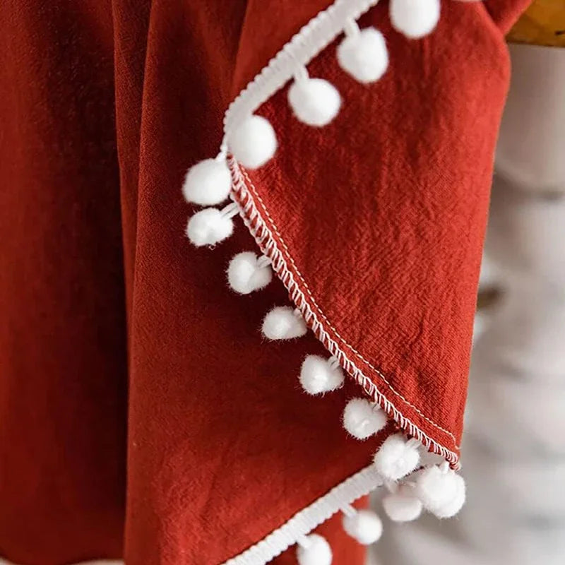Qfdian Solid Round Tablecloths with Pom Poms Cotton Tablecloth Table Covers for Kitchen Dining Restaurant Wedding Party Home Decoration