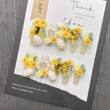 Qfdian Spring Cute Press on Nails White Rabbit Yellow Flower Gold Gem Glitter Nail Art Flexible Comfortable Durable for Women Girls