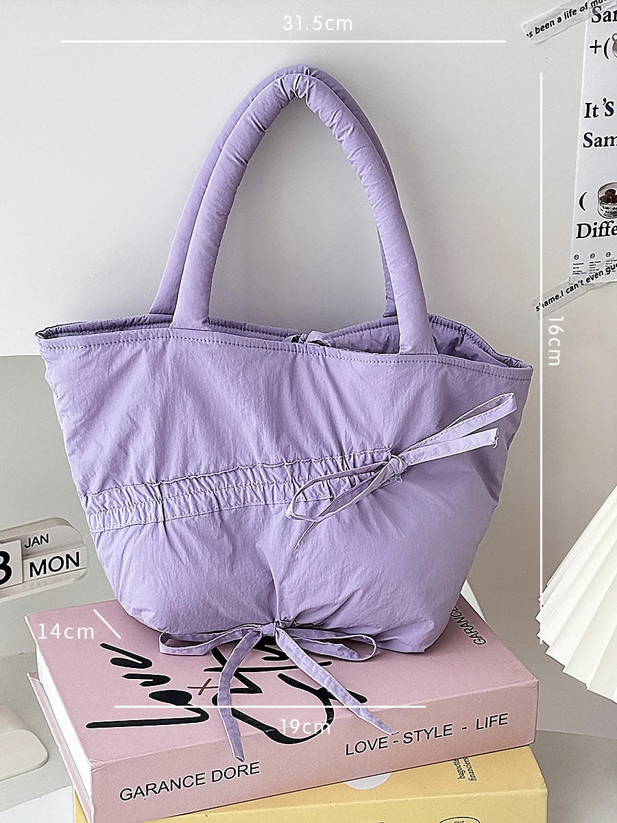 Qfdian Casual Simple Pleated Bow Solid Women's Handbags All Match Shopping Top-Handle Bags Fashion Y2k Aesthetic Trendy Clutches Female