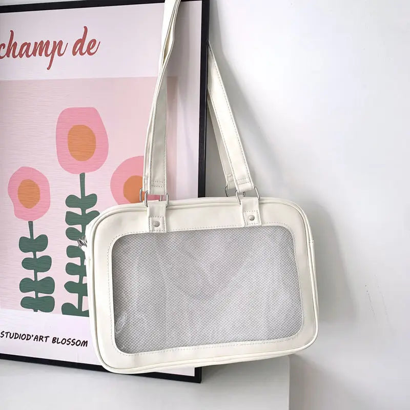 Qfdian Japanese Preppy All Match Shoulder Bag Girls Transparent Patchwork Handbags Women Y2k Aesthetic Simple Cute Crossbody Ita Bags