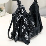 Qfdian Y2k Aesthetic Trendy Casual Tote Bags Vintage All Match Women High-capacity Handbags Fashion Rivet Skull Shoulder Underarm Bag