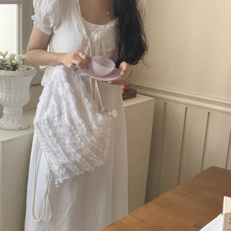 Qfdian Women Lovely Drawstring Backpack Pleated Cloud Shoulder Bag Casual Crossbody Bag