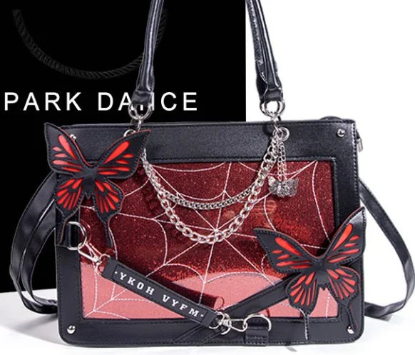 Qfdian Sweet Y2k Lolita Butterfly Chain Shoulder Bags Trendy Gothic Harajuku Ita Bag Japanese Chic Women Transparent Handbags Crossbody
