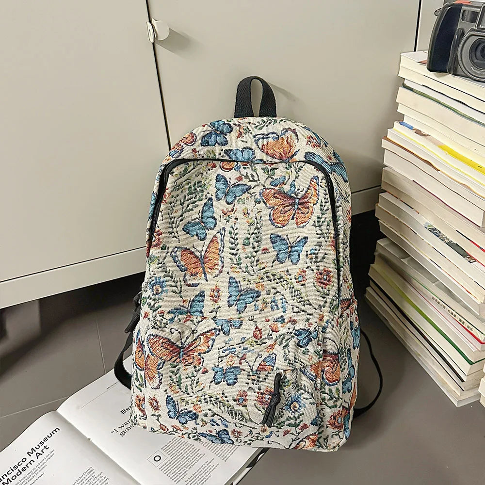 Qfdian New Chinese Style Woven Flower Backpack 2025 New Large Capacity Fashionable Lightweight Travel Bag Backpack