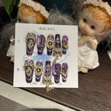 Qfdian 10Pcs High Quality Handmade Press on Nails Purple High-end Heavy Industry Luxury Temperament Bursts With Pure Desire Nail Art