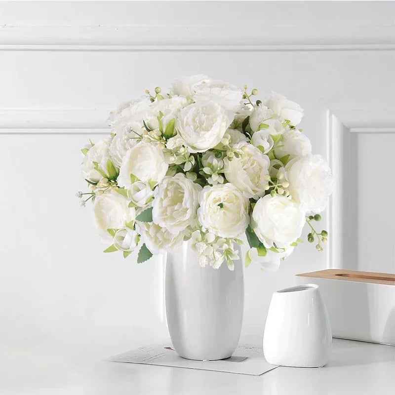 10 Bundles Artificial Peony Flowers Faux Silk Peony Bouquet for Home Wedding Table Centerpiece Decoration