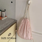 Qfdian Women Lovely Drawstring Backpack Pleated Cloud Shoulder Bag Casual Crossbody Bag