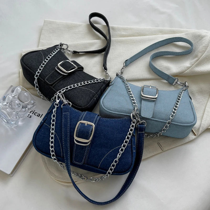 Qfdian Small Design Jeans Bag Women's New Cross-Shoulder Bag Shoulder Canvas Bag Crossbody Bags for Women CHAINS Сумка Женская