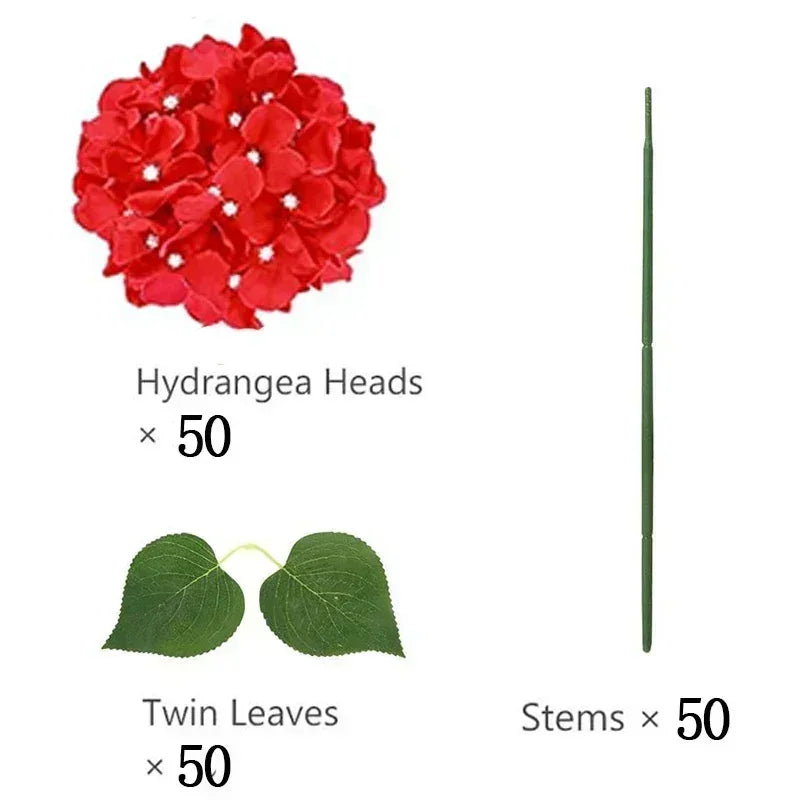Qfdian 50 PCS Artificial Hydrangea Flowers Silk Hydrangea Heads for Wedding