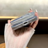 Qfdian Fashion Tempered Glass Transparent Back Cover for iPhone 16 15 14 13 12 11 Pro Max 14/15/16 Plus Sparkling Powder Soft Edge Case