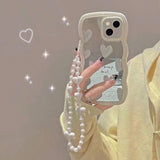 Qfdian Wavy Frame Heart-Shaped Mirror Phone Case For IPhone 15 14 13 12 11 Pro Max X XR Girls Fashion Phone Case With Bracelet