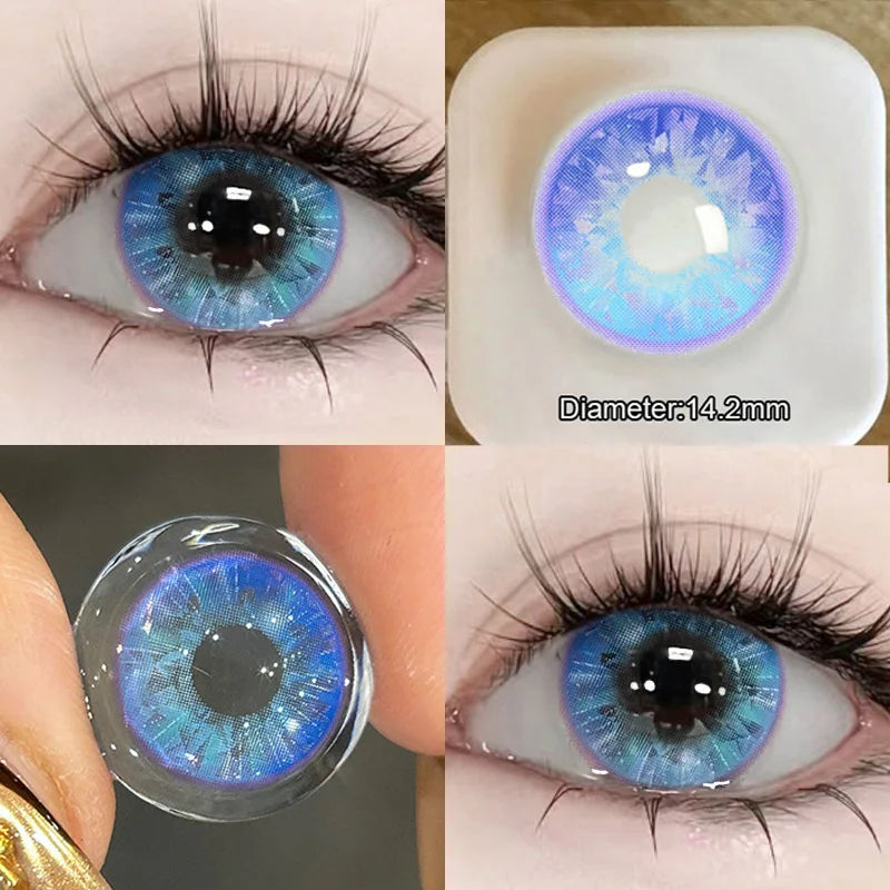 Qfdian Prussian Blue Color Contact Lenses Cosplay Softlens for Eyes Lenses Eyecontacts with Myopia