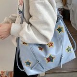 Qfdian Fashion Preppy Backpacks Casual Plaid Star Embroidery Crossbody Bags All Match Women Y2k Aesthetic Shoulder Handbags Streetwear