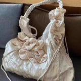 Qfdian High-capacity Patchwork Flower Women's Handbags Y2k Aesthetic Elegant Sweet Shoulder Bags Casual Chic Fairy Underarm Bag Trendy