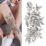 Qfdian Black Sexy Flower Waterproof Temporary Tattoos Sticker Rose Snake Lion Women Body Arm Painting Realistic Fake Tattoo