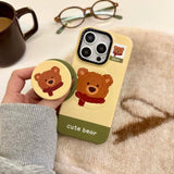 Qfdian Cartoon winter bear cute phone case for iphone 15pro 14promax 13promax 16 14 13 15 pro max magnetic stand holder ins fundas