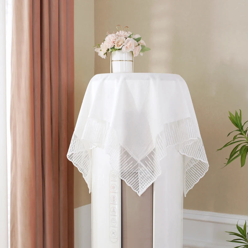 Qfdian White Lace Tablecloth French Style Meteor Shower Coffee Table Dressing Table Cover Cloth for Wedding Party Christmas Decorations