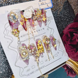 Qfdian 10Pcs High Quality Handmade Press on Nails Purple Jade Noble Elegant Luxurious Flower God Niche Style Spicy Drill  Decoration