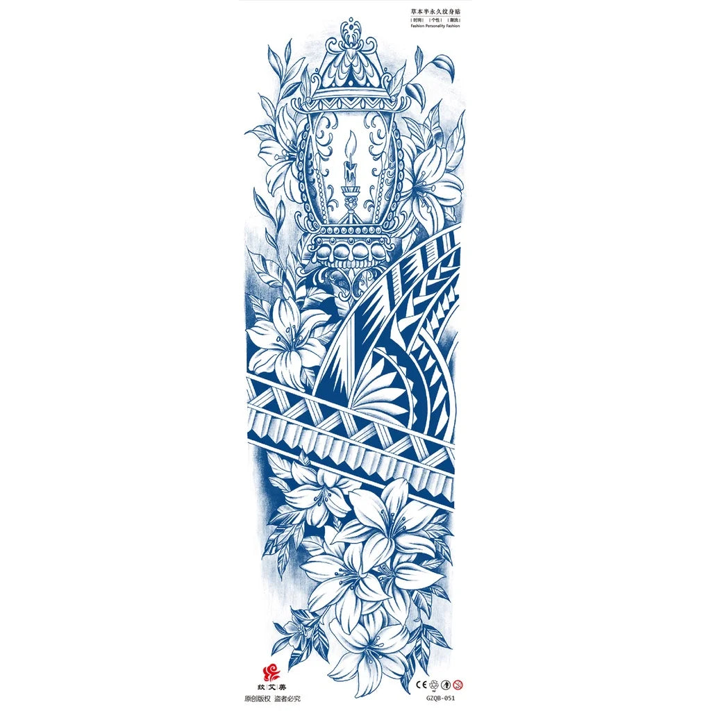 Qfdian Full Leg Arm Temporary Herbal Juice Ink Tattoo Stickers Lasting  15 Days Waterproof Tattoo  Animal  Tattoo Stickers for Men Boys