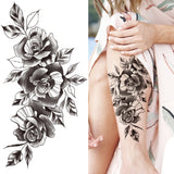 Qfdian Black Sexy Flower Waterproof Temporary Tattoos Sticker Rose Snake Lion Women Body Arm Painting Realistic Fake Tattoo