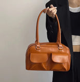 Qfdian Vintage Tender Preppy Girls Shoulder Bags Streetwear Fashion All Match Handbags Women Casual Solid Underarm Bag Y2k Aesthetic