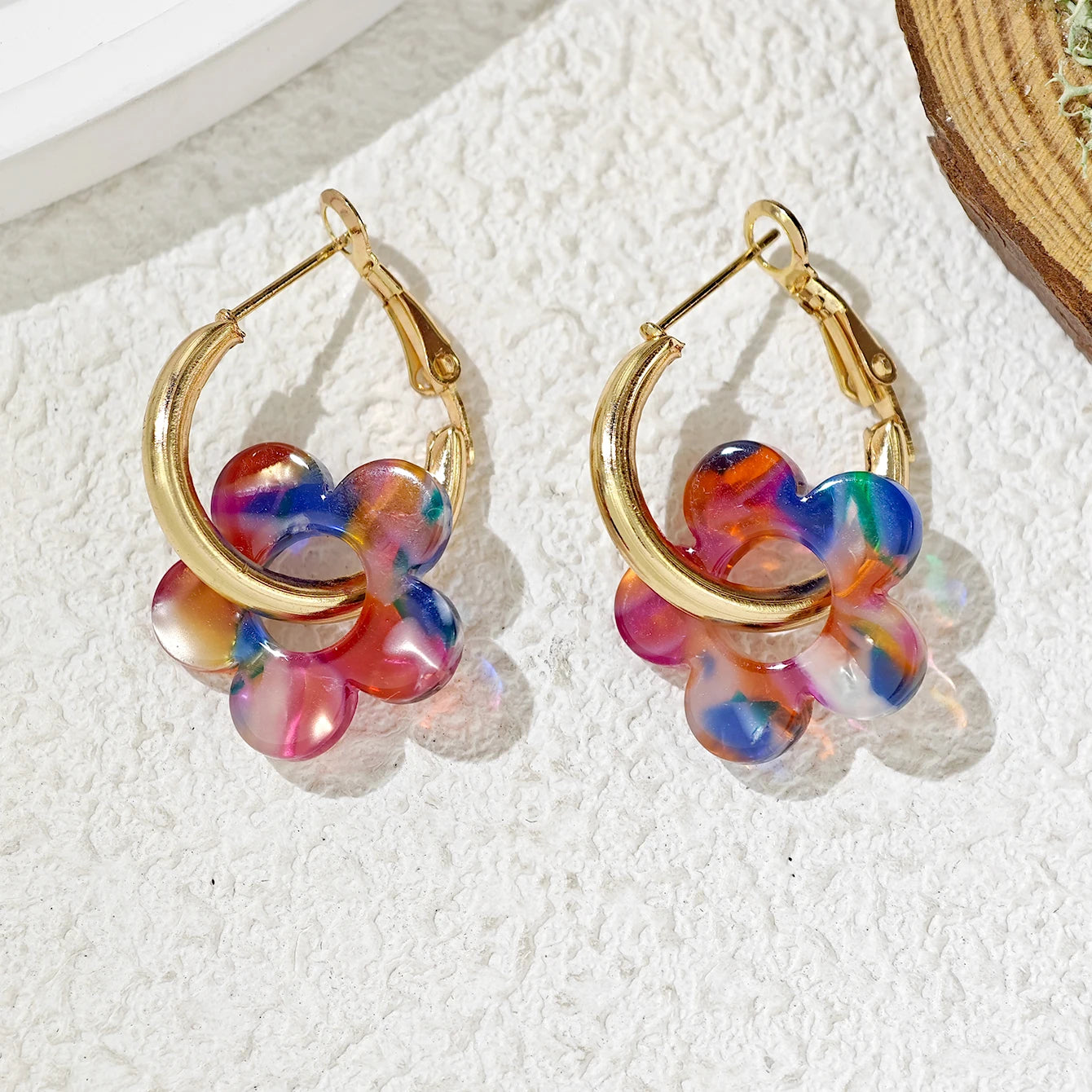 Qfdian Minimalist Acrylic Hollow Floral Earrings Unique Versatile Women Gift Accessories