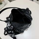 Qfdian Y2k Aesthetic Trendy Casual Tote Bags Vintage All Match Women High-capacity Handbags Fashion Rivet Skull Shoulder Underarm Bag