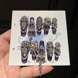 Qfdian 10Pcs High Quality Handmade Press on Nails Rhinestone Color-Block Inlay Internet Celebrity Nail Art Sweet And Cool Girl Style