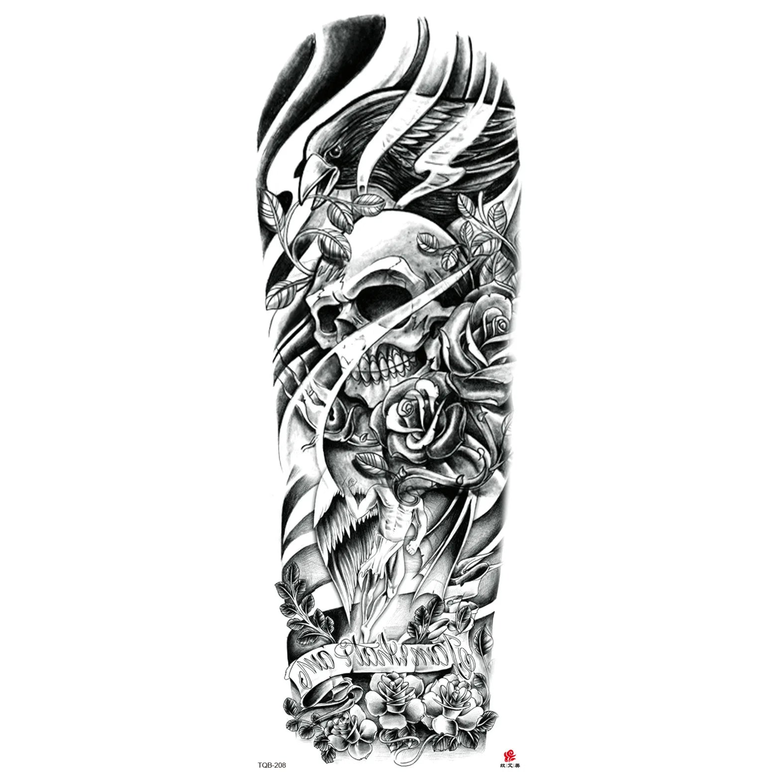 Qfdian Full Arm Tattoo Waterproof Temporary StickerCool Skull Fish Dragon Lion Clock Men Women Art Fake Sticker Glitter Style