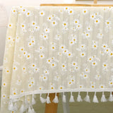 Qfdian Cotton Blend Tablecloth Beige Floral Printed Washable Farmhouse Table Cover for Wedding Party Living Room Baby Shower Decoration