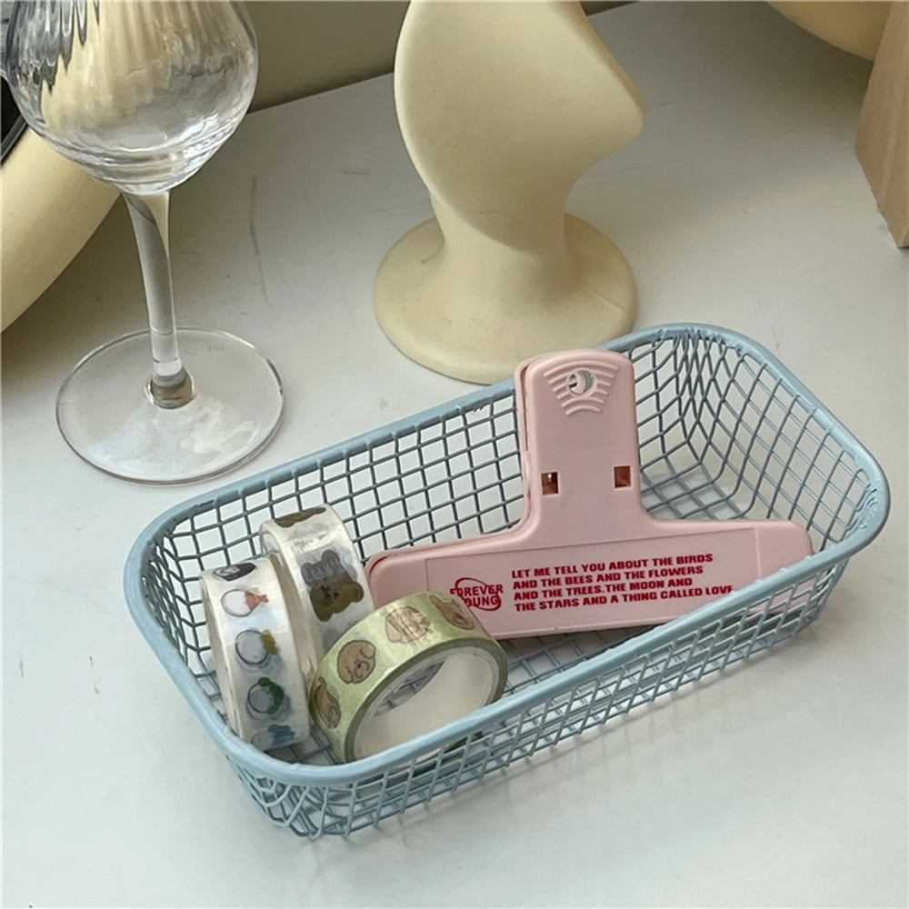 Qfdian Desktop Storage Basket INS Metal Sundries Organizer Basket Photocard Case Office Stationery Home Supplies Make Up Sorting Holder