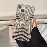 Qfdian Bling Chromed Silver Gradient Five-pointed Star TPU Phone Case For iPhone 16 Pro Max 15 13 14 Plating Silicone Back Cover