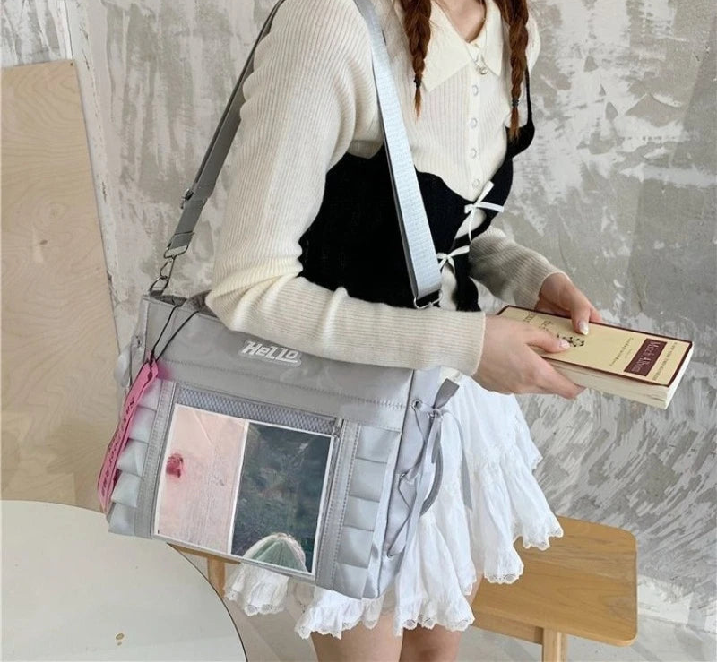 Qfdian All Match Transparent Bandage Bow Shoulder Handbags Casual Vintage Y2k Aesthetic Ita Bags Streetwear Women Grunge Underarm Bag