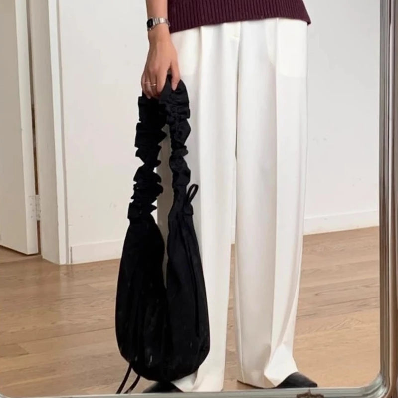 Qfdian Fashion Simple All Match Shoulder Bag Drawstring Pleated Ruffled Women Handbags Streetwear Y2k Aesthetic Vintage Crossbody Bags